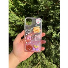 Ome Kabartmalı Yüzen Simli Apple iPhone Kılıf - Cute Series