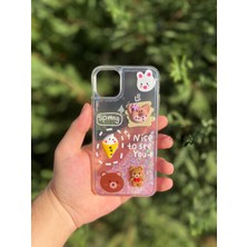 Ome Kabartmalı Yüzen Simli Apple iPhone Kılıf - Cute Series