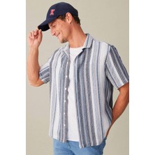 DeFacto Regular Fit Yazlık Apaş Yaka Çizgili Kısa Kollu Gömlek D2060AX24HS
