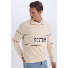 DeFacto Relax Fit Dik Yaka Fermuarlı Baskılı Kalın Sweatshirt D2166AX24AU