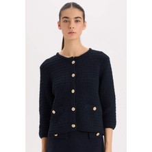 DeFacto Regular Fit Bisiklet Yaka Dokulu Düğmeli Triko Hırka D3304AX24WN