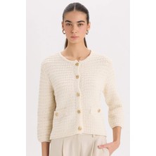 DeFacto Regular Fit Bisiklet Yaka Dokulu Düğmeli Triko Hırka D3304AX24WN