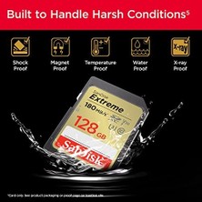 Extreme Sdxc Uhs-I Hafıza Kartı 128 GB (V30, 180 Mb/s Aktarım, U3, 4K UHD Videolar, Sandisk Quickflow Teknolojisi, Su Geçirmez, Darbeye Dayanıklı, Isıya Dayanıklı)