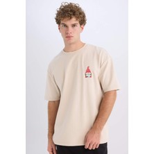 DeFacto Boxy Fit Bisiklet Yaka Baskılı Kısa Kollu Ağır Kumaş Tişört D4156AX24WN