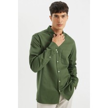 DeFacto %100 Pamuk Regular Fit Düğmeli Basic Düz Gabardin Uzun Kollu Gömlek A5383AX24AU