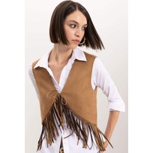 DeFacto Bağlamalı Kovboy Model Püsküllü Süet Yelek D5268AX24AU