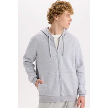 DeFacto Comfort Fit Rahat Kalıp Kapüşonlu Kalın İçi Yumuşak Tüylü Fermuarlı Sweatshirt D2323AX24AU