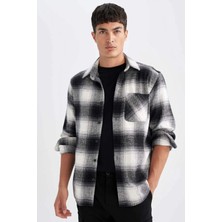 DeFacto Regular Fit Polo Yaka Kareli Oduncu Flanel Uzun Kollu Gömlek D3498AX24WN