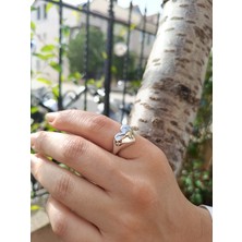 Luna Jewelry Kadın Gümüş Renk Özel Seri Kalp Tasarım Ayarlanabilir 316 L Çelik Yüzük