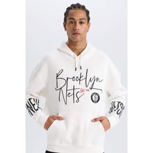DeFacto NBA Brooklyn Nets Oversize Geniş Kalıp Kapüşonlu Kalın Sweatshirt D8513AX25SP