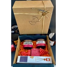 Stworkshop Red Passion: Özel Tasarım Dekoratif Hediye Seti: %doğal Vegan Soya Wax Mumu Bambu Çubuk Oda Kokusu ve Doğal Sabun Seti.