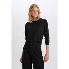 DeFacto Regular Fit Bisiklet Yaka Basic Düz Casual Uzun Kollu Tişört A5028AX24WN