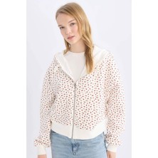 DeFacto Loose Fit Desenli Kalın Fermuarlı Sweatshirt E0105AX24WN
