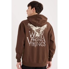 DeFacto Vikings Valhalla Boxy Fit Kapüşonlu Sırt Baskılı Sweatshirt E3212AX24WN