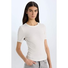 DeFacto Slim Fit Dar Kesim Bisiklet Yaka Basic Düz Fitilli Kaşkorse Kısa Kollu Tişört E4268AX24AU