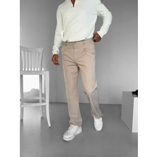 Erkek Baggy Fit Beli Lastikli Rahat Pantolon Bej