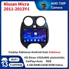 Nissan Micra 2011-2013 Yıl Android Sürüm 13 Kablosuz Carplay Navigasyon Multimedya 9 Inç Ekran 4gb Ram + 32GB Rom Hafıza Çerçeve ve Arka Görüş Kamerası Dahildir