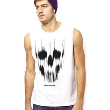 Rock&Roll Matriks Kurukafa Beyaz Erkek Kesik Kol / Kolsuz T-Shirt