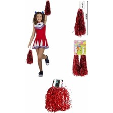 1 Çift Kırmızı Pon Pon Metalik Parlak Renkler 23 Nisan Kutlama Ponponu