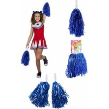 1 Çift Mavi Pon Pon Metalik Parlak Renkler 23 Nisan Kutlama Ponponu