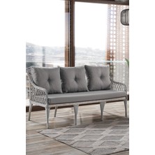 EVDEMO Joy Rattan Puflu Bahçe Balkon Takımı 3+1+1+ Camlı Masa Kemik Rengi
