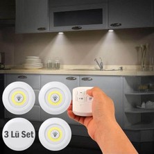 Tezgah Altı Yapışkanlı Kablosuz Pilli LED 3'lü Spot Beyaz Işık