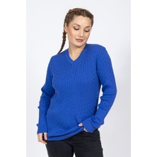 Vs Bayan V Yaka Saç Örgü U.kol Kazak Trk Sax Mavi