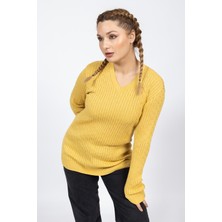 Vs Bayan V Yaka Saç Örgü U.kol Kazak Trk Hardal