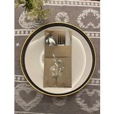 Gümüş Yaldızlı Kraft Cepli Gelincik Çiçeği Peçete 12 Adet