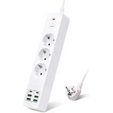 GK Creative Hızlı Şarj Istasyonu 3000W 3 Lü Priz 2 Metre Uzatma Kablosu Çoklu Priz 4 USB 2 Type C Girişli 18 Watt Pd Şarj On/off Düğmeli