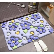 Ultra Emici 3D Çiçekli Banyo Paspası Mikrofiber Kaymaz Taban Ekstra kalın