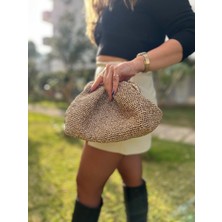 Moonjy El Yapımı Metalik Gold Pileli Burslu Clutch Çanta "goldenza"