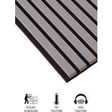 Mega Akustik Ahşap Duvar Paneli Soft Gri 60X280 cm - 1.sınıf Mdf & Keçe | Ses ve Isı Yalıtımı