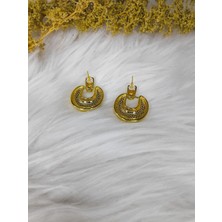 Stainless Steel Badelis Yuvarlak Detaylı Çelik Küpe Gold