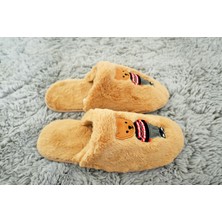 Ev Terliği New Teddy Peluş Ev Terliği Kaymaz Taban Ayıcık Figürlü