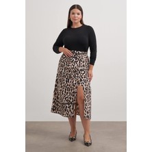 Myline Midi Etek Arka Beli Lastikli Büzgülü Leopar Desenli Kadın Kumaş