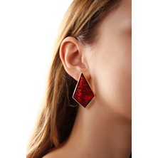 Matya Altın Renk Lak Kaplama Çivili Kırmızı Taşlı Model Küpe