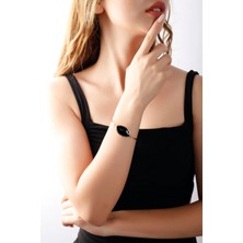 Matya Altın Renk Lak Kaplama Siyah Zirkon Taşlı Sıvama Bileklik