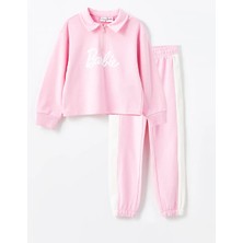 LC Waikiki Kids Pembe Leylak Polo Yaka Barbie Baskılı Kız Çocuk Eşofman Takım