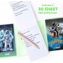 Vuki Astronot Renkli Kapaklı Mini 3 Bölmeli Kalemli Defter