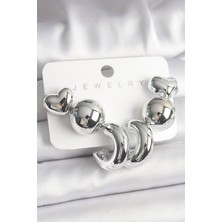 Ezo Concept Gümüş Renk Kalp Halka Figür Ccb Plastik Kadın Küpe Seti