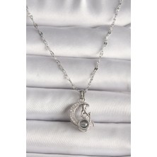 Ezo Concept 316L Çelik Gold Renk Zirkon Taşlı Hilal Oturan Kadın Figür Projeksiyon Model Kadın Kolye