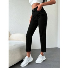 Kadın Düz Paça Moda Kot Pantolon -Siyah