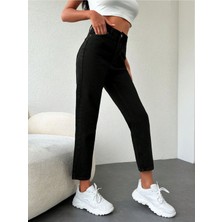 Kadın Düz Paça Moda Kot Pantolon -Siyah