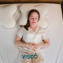 Visco Sleep Visco Yastık Kelebek Yastık Ergonomik Yastık Papillon Ortopedik Doğal Keten Kılıflı Yastık 45x50x15  cm
