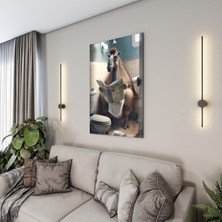 Domovit Hayvan Cam Tablo - Sevimli Dostlar Lavaboda - Dikey Motif 08-036