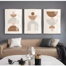 Emya Home Metal Çerçeveli Üçlü Soyut Desenler Cam Tablo