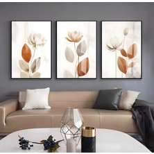 Emya Home Metal Çerçeveli Üçlü Renkli Çiçekler Cam Tablo