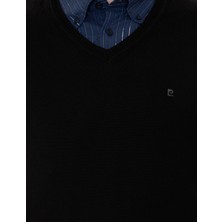 Pierre Cardin Erkek Siyah Slim Fit V Yaka Basic Triko Kazak 50248554-VR046