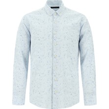 Uzun Kol Slim Fit Dar Kesim Spor Baskılı Keten Gömlek